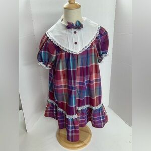 Vintage Plaid Dress with Bow Tie